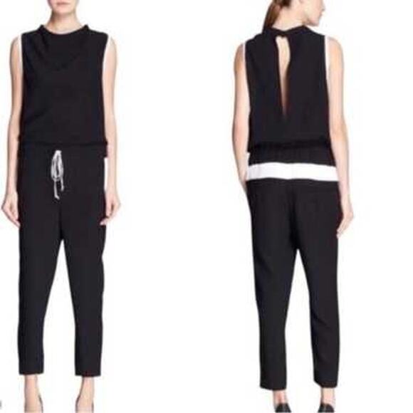 HELMUT LANG Women's White Trim Torsion Crepe Jumpsuit Size 6 In Black - Picture 1 of 11